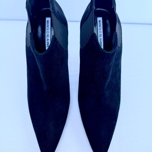Manolo Blahnik Linuspla Black Suede Ankle Bootie Boots Size EU 38.5/8.5 US - Picture 5 of 7